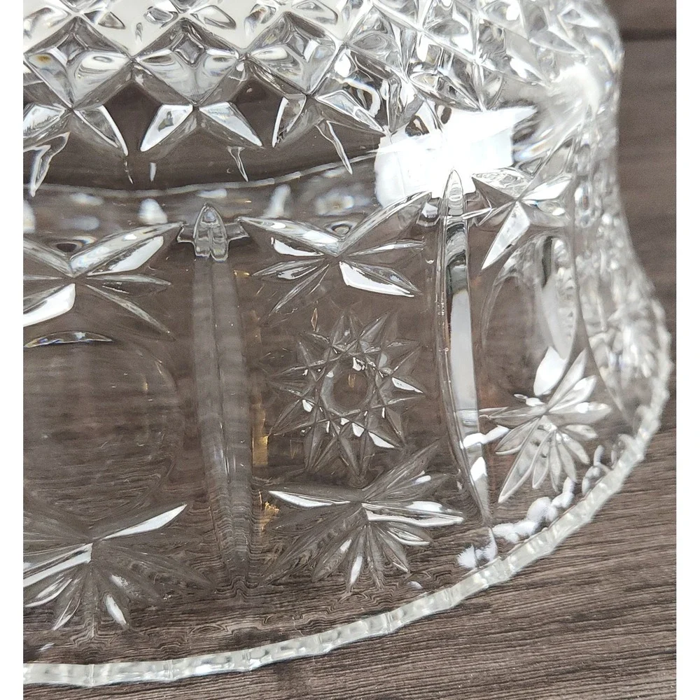 VTG American Brilliant Cut Glass Bowl Hobstar & Starburst 9